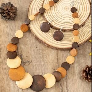 NWOT Earrings plus Necklace, Boho Style Jewelry Set, Made Of Wood
